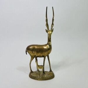 Vintage Brass Antelope Gazelle Mother Baby Child Statue Figure Heavy Solid